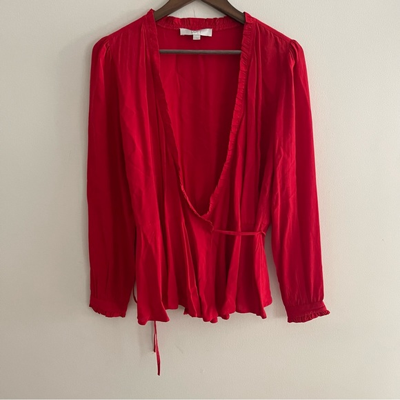 LOFT Red Wrap Blouse - Picture 2 of 11